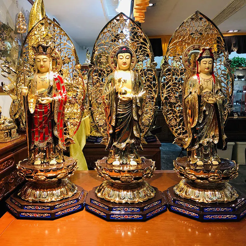 16 hüvelykes aranyozott tiszta réz Buddha szobor
