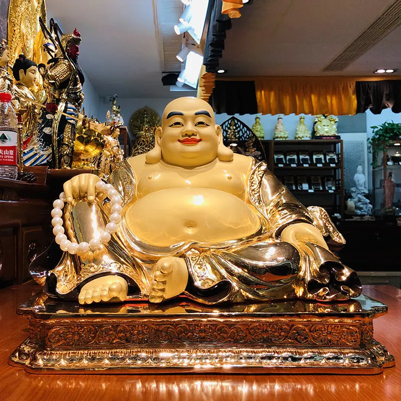 42 cm-es aranyozott tisztaréz Maitreya Buddha szobor