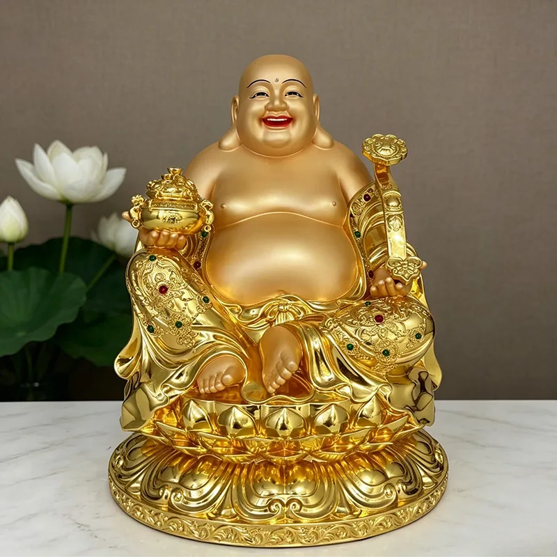 Sárgaréz nevető Buddha szobor Nagy hasú Maitreya a gazdagságért