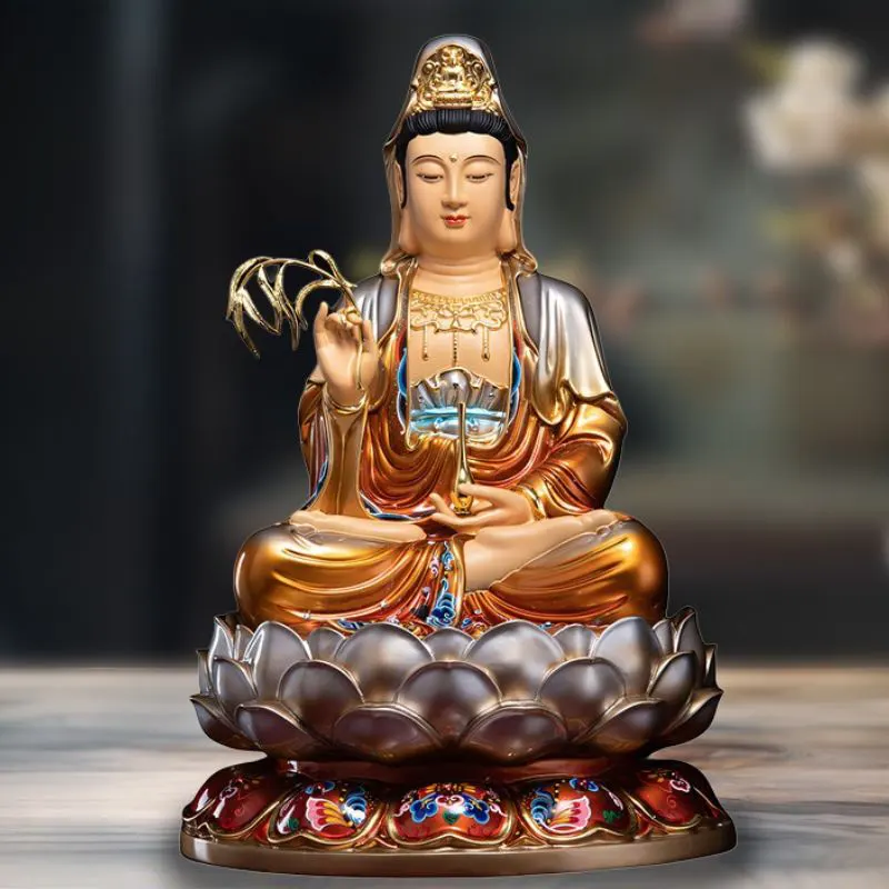 Sárgaréz ülő lótusz Guanyin Bodhisattva szobor