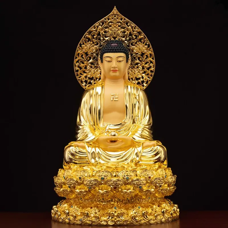 Aranyozott sárgaréz ülő Shakyamuni Buddha szobor