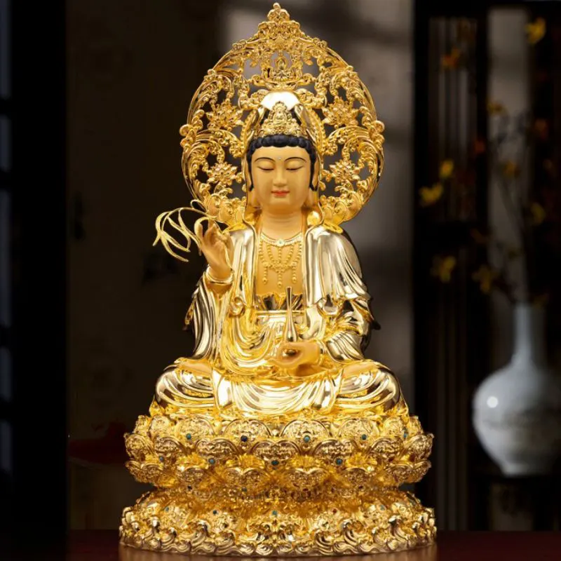 Arany aranyozott Lótusz Buddha Guanyin Bodhisattva szobor