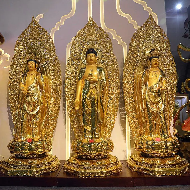 Tiszta réz Nyugati Három Szent Buddha-szobor